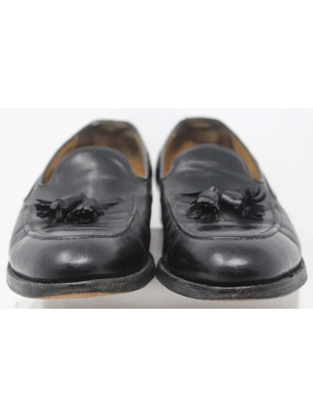 Johnston & Murphy Black Leather Tassel Loafers Round Toe Dress Shoe Mens 12 B/2A